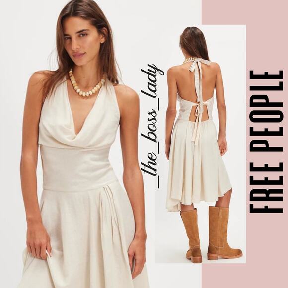 Free People Jayna midi dress halter Free-est Linen blend open back XS - Picture 3 of 11